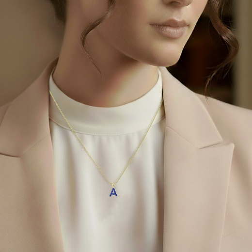 Doğal Safir Harf Kolye / Orta Boy resmi