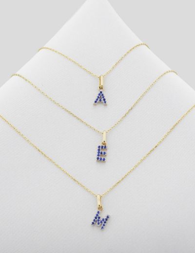 Safir Harf Kolye / Orta Boy