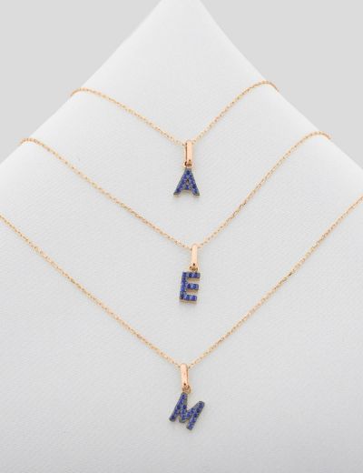 Doğal Safir Harf Kolye / Orta Boy resmi