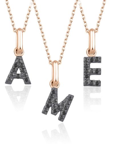 Siyah Pırlanta Harf Kolye / Orta Boy resmi