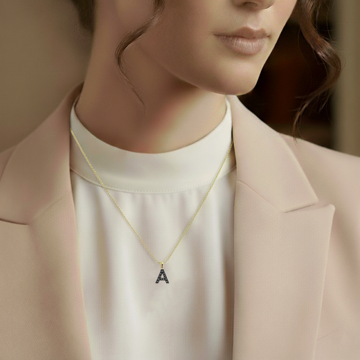 Siyah Pırlanta Harf Kolye / Orta Boy resmi