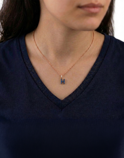 Doğal Safir Harf Kolye / Küçük Boy resmi