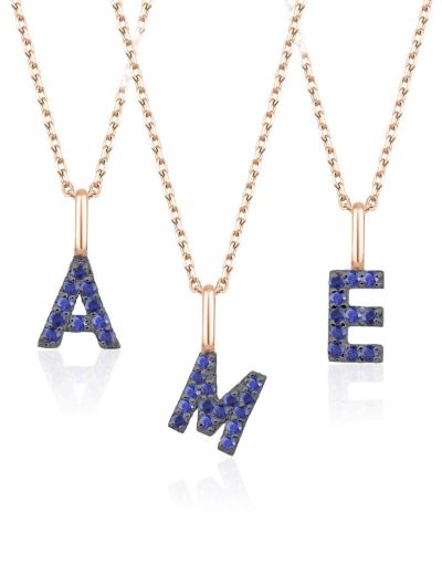 Doğal Safir Harf Kolye / Küçük Boy resmi