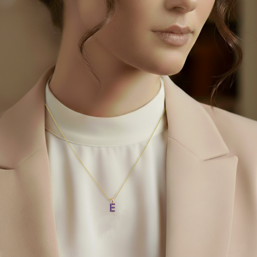 Doğal Safir Harf Kolye / Küçük Boy resmi