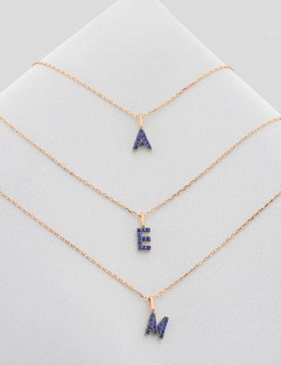 Doğal Safir Harf Kolye / Küçük Boy resmi