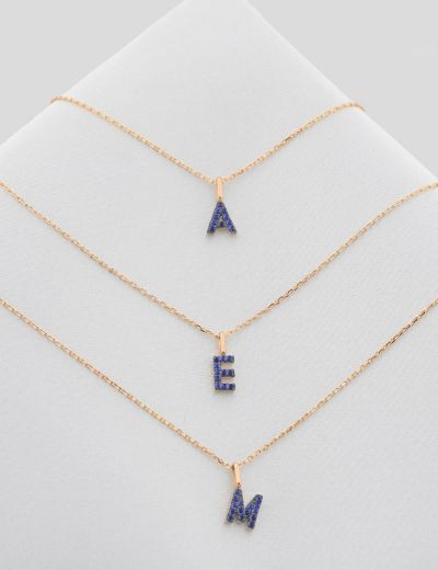 Doğal Safir Harf Kolye / Küçük Boy resmi