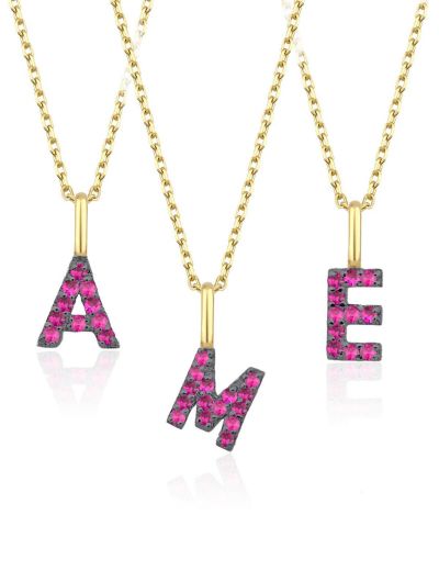 Doğal Yakut Harf Kolye / Küçük Boy resmi