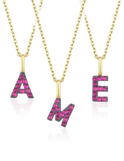 Doğal Yakut Harf Kolye / Küçük Boy resmi