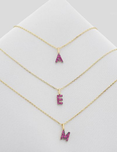 Doğal Yakut Harf Kolye / Küçük Boy resmi