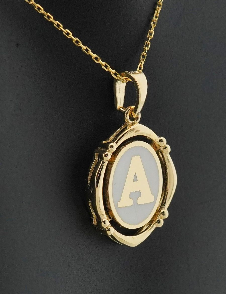 Beyaz Mineli  Harf  Altın Kolye resmi