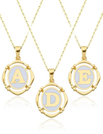 Beyaz Mineli  Harf  Altın Kolye resmi