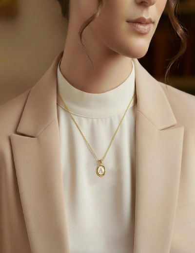 Beyaz Mineli  Harf  Altın Kolye resmi