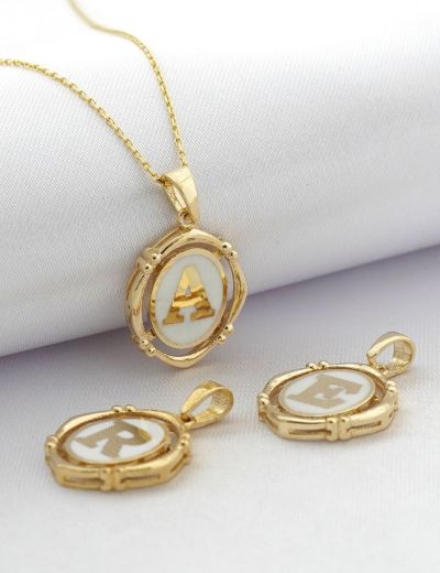 Beyaz Mineli  Harf  Altın Kolye resmi