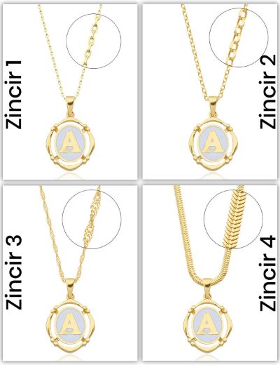 Beyaz Mineli  Harf  Altın Kolye resmi