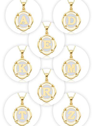 Beyaz Mineli  Harf  Altın Kolye resmi