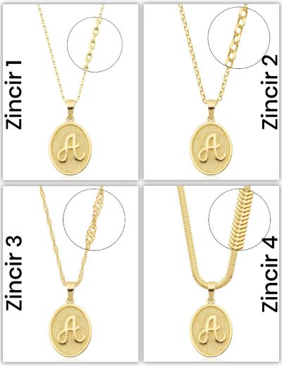 Rölyef (Dokulu) Harf Altın Kolye / 14 Ayar resmi