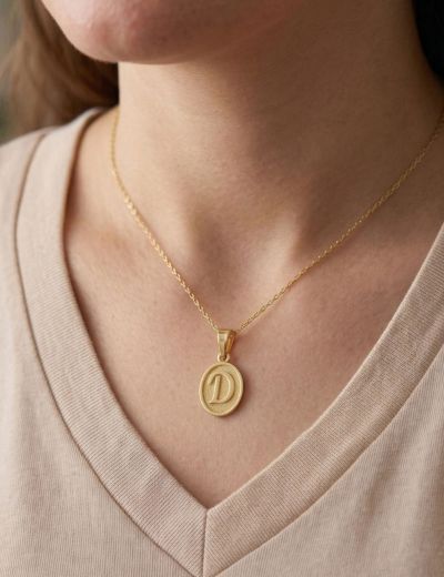 Rölyef (Dokulu) Harf Altın Kolye / 14 Ayar resmi