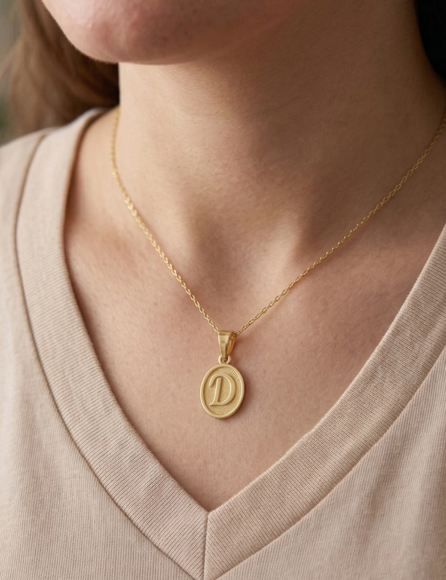 Rölyef (Dokulu) Harf Altın Kolye / 14 Ayar resmi