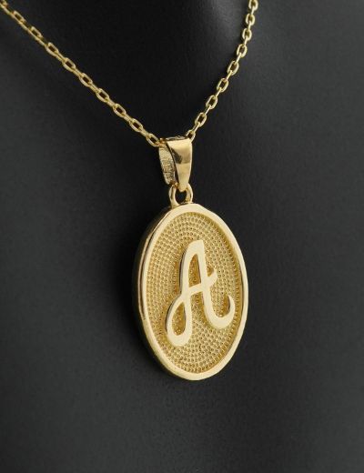 Rölyef (Dokulu) Harf Altın Kolye / 14 Ayar resmi