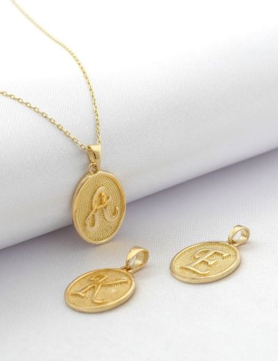 Rölyef (Dokulu) Harf Altın Kolye / 14 Ayar resmi
