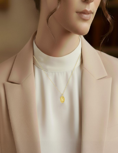 Rölyef (Dokulu) Harf Altın Kolye / 14 Ayar resmi