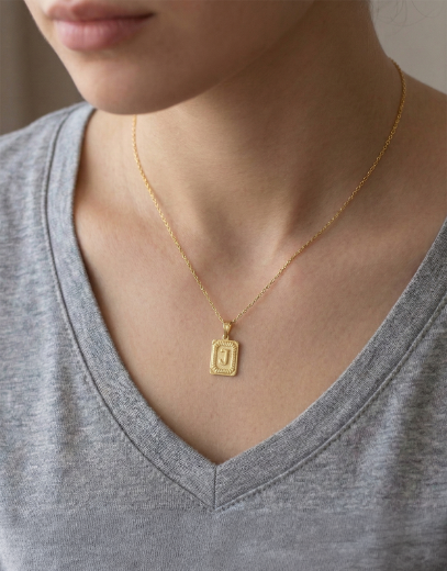 Çerçeve Harf  Altın Kolye / 14 Ayar resmi