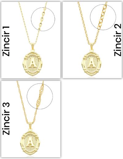 Oval Çerçeve Harf Altın Kolye / 14 Ayar resmi
