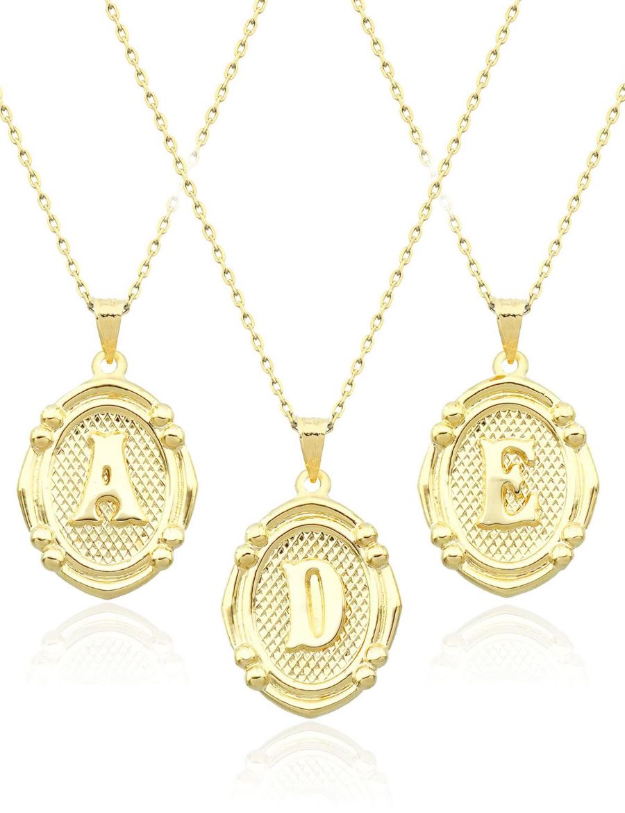 Oval Çerçeve Harf Altın Kolye / 14 Ayar resmi