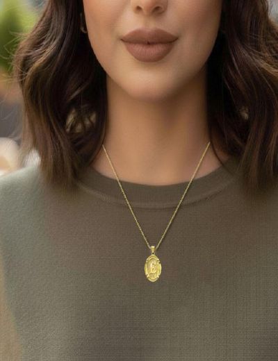 Oval Çerçeve Harf Altın Kolye / 14 Ayar resmi