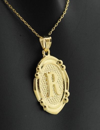 Oval Çerçeve Harf Altın Kolye / 14 Ayar resmi