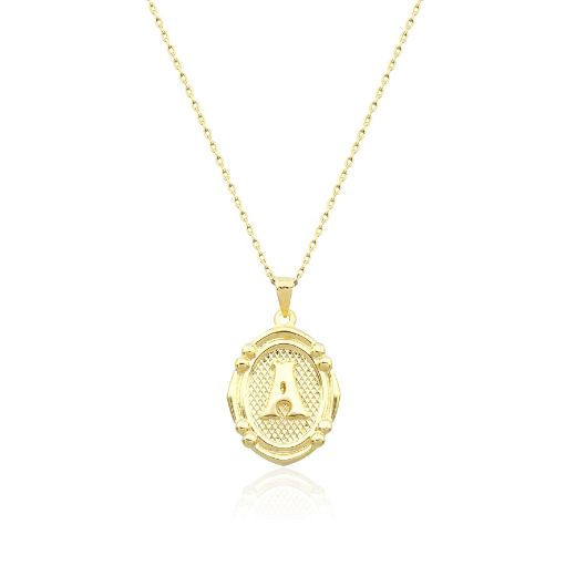 Oval Çerçeve Harf Altın Kolye / 14 Ayar resmi