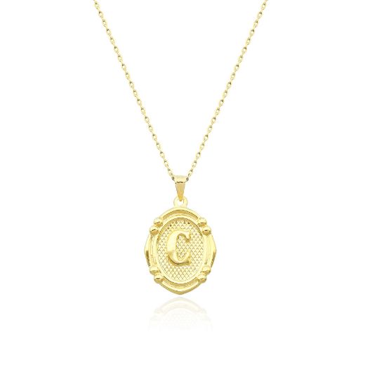 Oval Çerçeve Harf Altın Kolye / 14 Ayar resmi