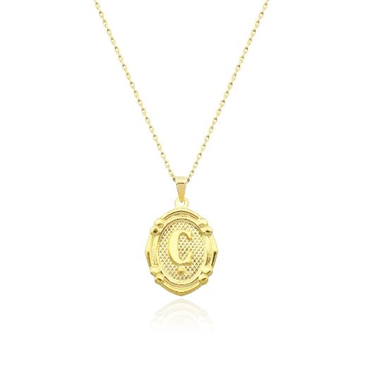 Oval Çerçeve Harf Altın Kolye / 14 Ayar resmi