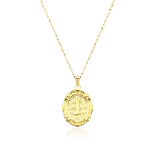 Oval Çerçeve Harf Altın Kolye / 14 Ayar resmi