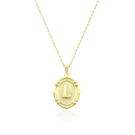 Oval Çerçeve Harf Altın Kolye / 14 Ayar resmi