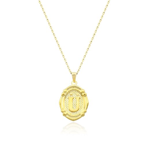Oval Çerçeve Harf Altın Kolye / 14 Ayar resmi