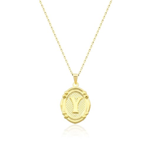 Oval Çerçeve Harf Altın Kolye / 14 Ayar resmi