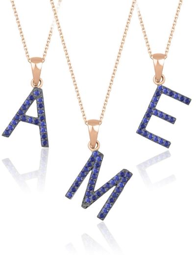 Doğal Safir Harf Kolye / Büyük Boy resmi