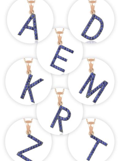 Doğal Safir Harf Kolye / Büyük Boy resmi