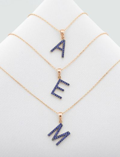 Doğal Safir Harf Kolye / Büyük Boy resmi