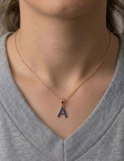 Doğal Safir Harf Kolye / Büyük Boy resmi