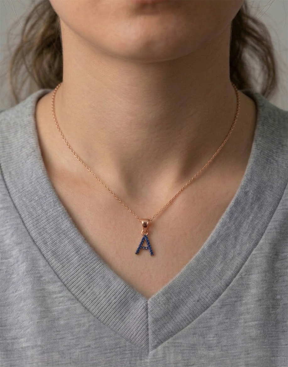 Doğal Safir Harf Kolye / Büyük Boy resmi