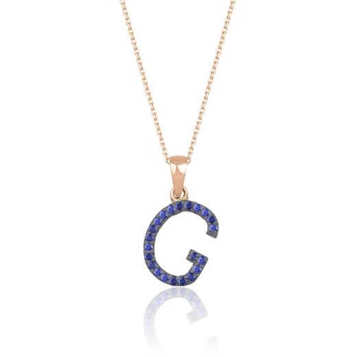 Doğal Safir Harf Kolye / Büyük Boy resmi