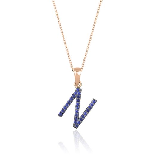 Doğal Safir Harf Kolye / Büyük Boy resmi