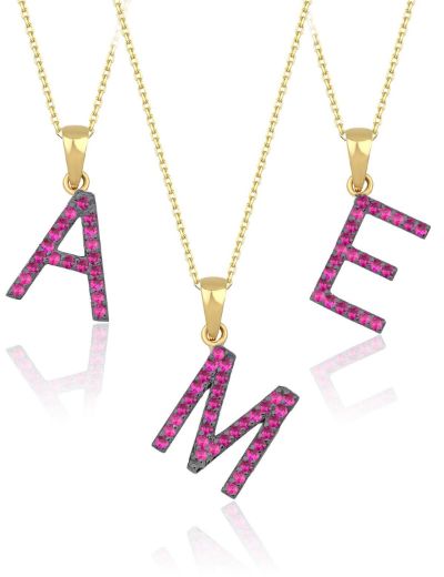 Doğal Yakut Harf Kolye / Büyük Boy resmi