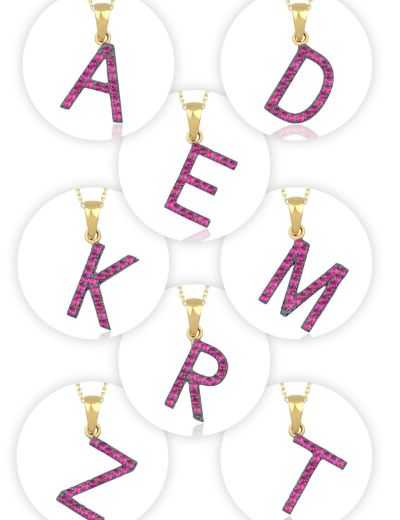 Doğal Yakut Harf Kolye / Büyük Boy resmi