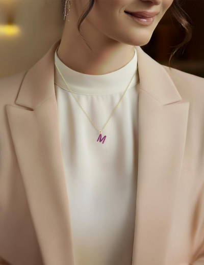 Doğal Yakut Harf Kolye / Büyük Boy resmi