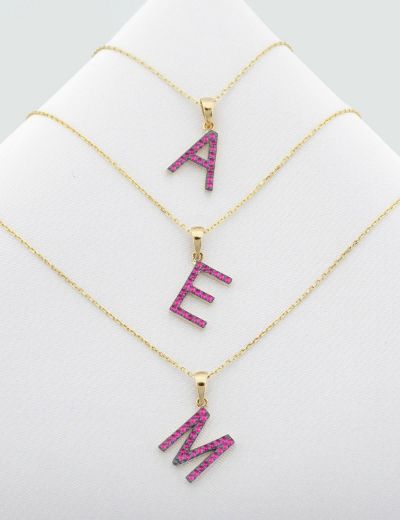 Doğal Yakut Harf Kolye / Büyük Boy resmi