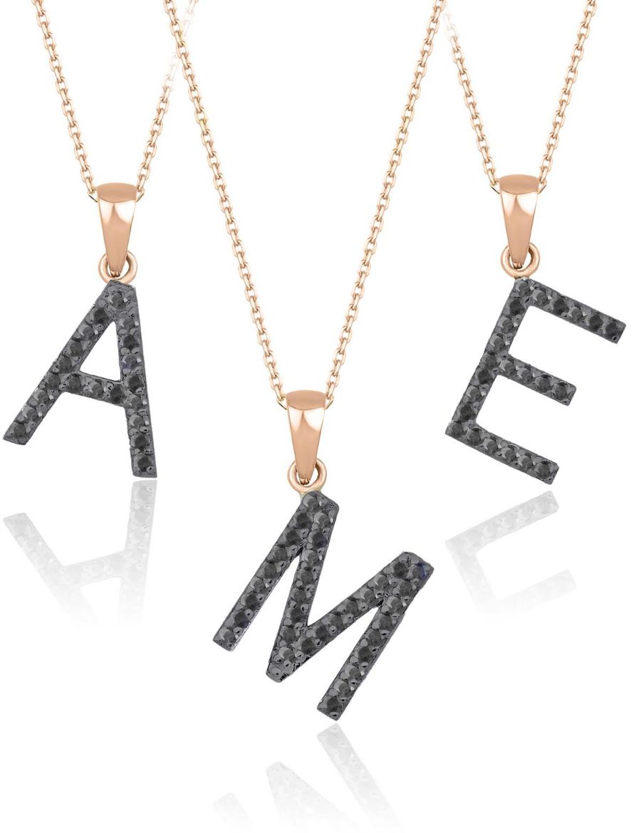 Siyah Pırlanta Harf Kolye / Büyük Boy resmi