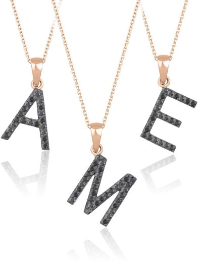 Siyah Pırlanta Harf Kolye / Büyük Boy resmi